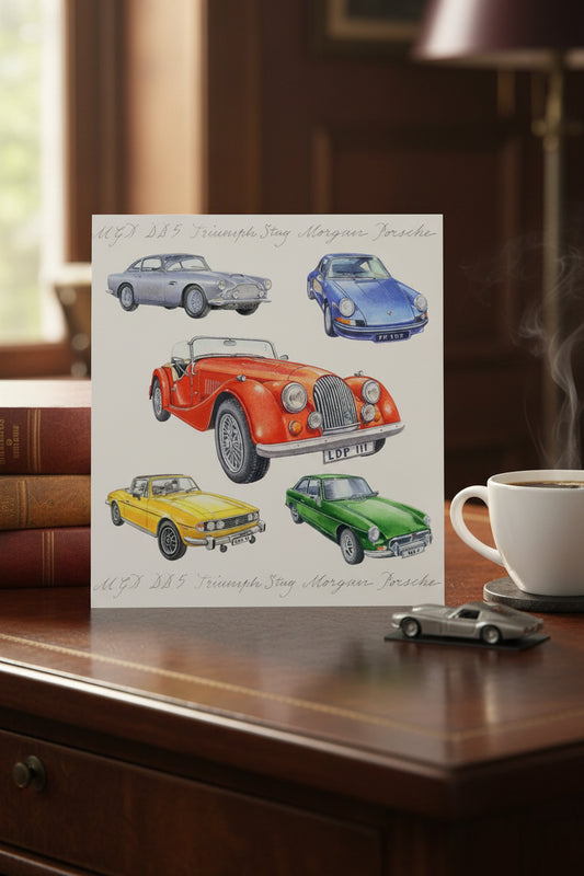Classic Sports Car Greeting Card, 15cm