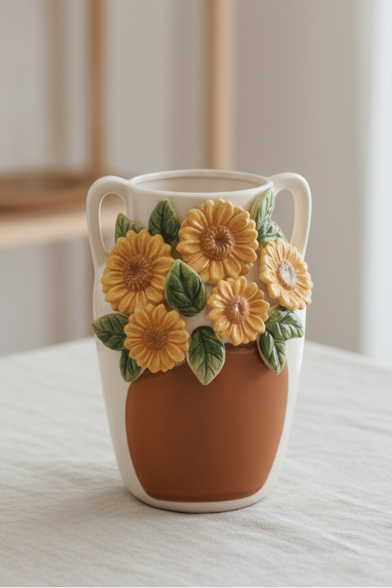 Sunflower Ceramic Vase Clean Background