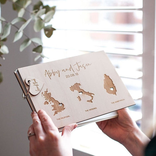 Rustic Personalized World Map Wedding Guest Book